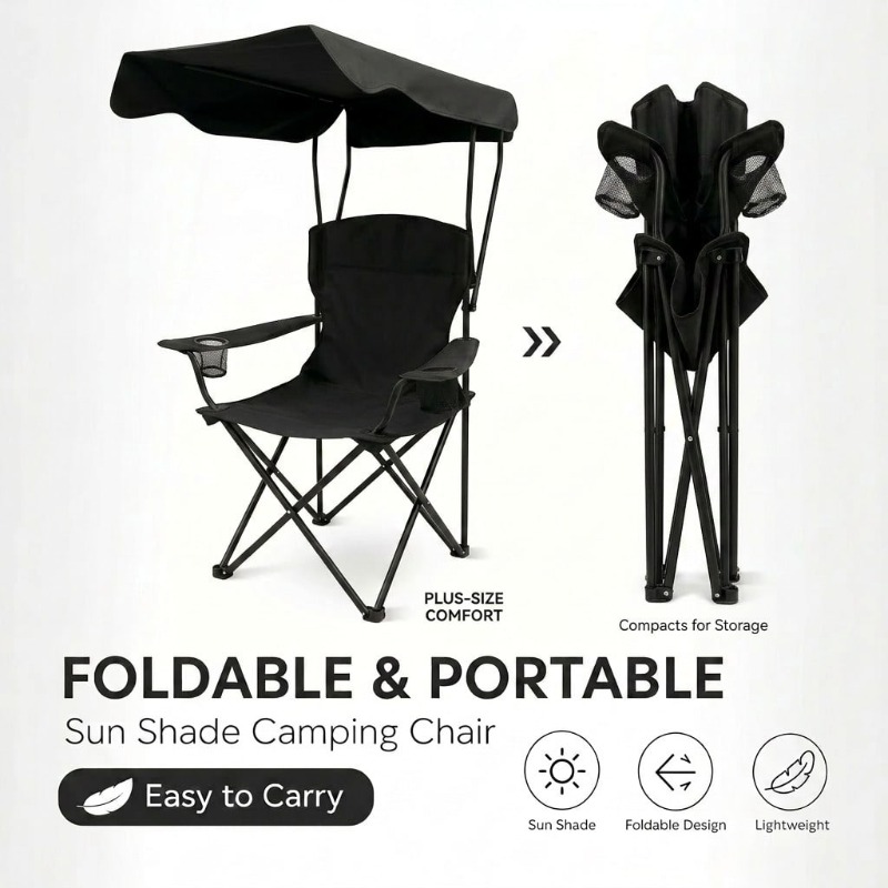 Fishing Equipment Holder - Outdoor Camping Chair With Awning, Foldable