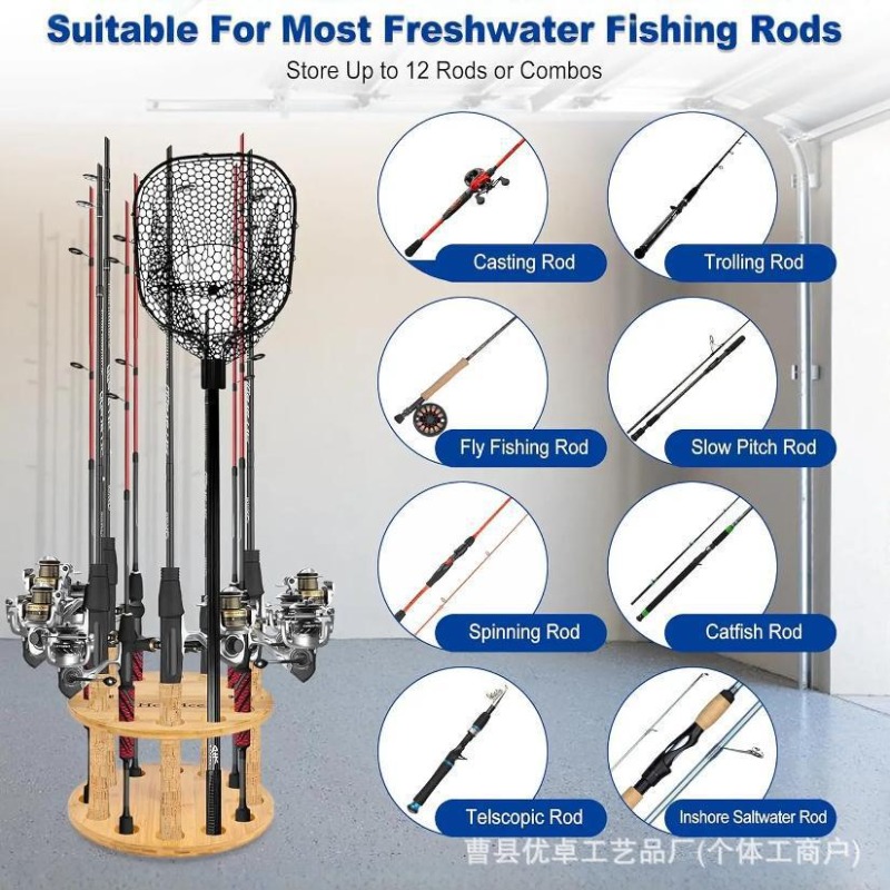 Round Solid Wood Fishing Rod S - Fishing Equipment Holder recension och pris