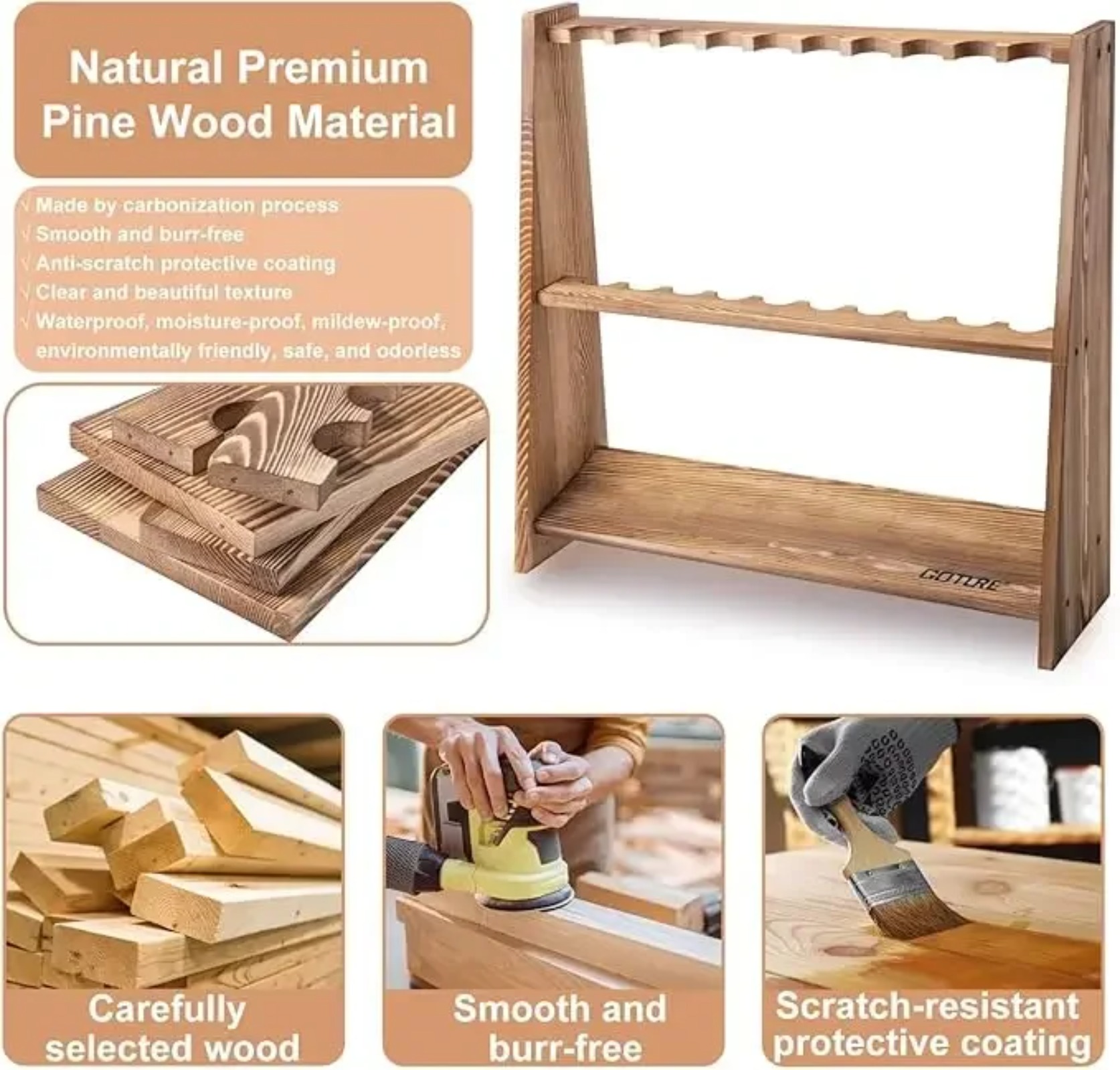 Goture Carbonized Pine Wood Fi - Fishing Equipment Holder recension och pris