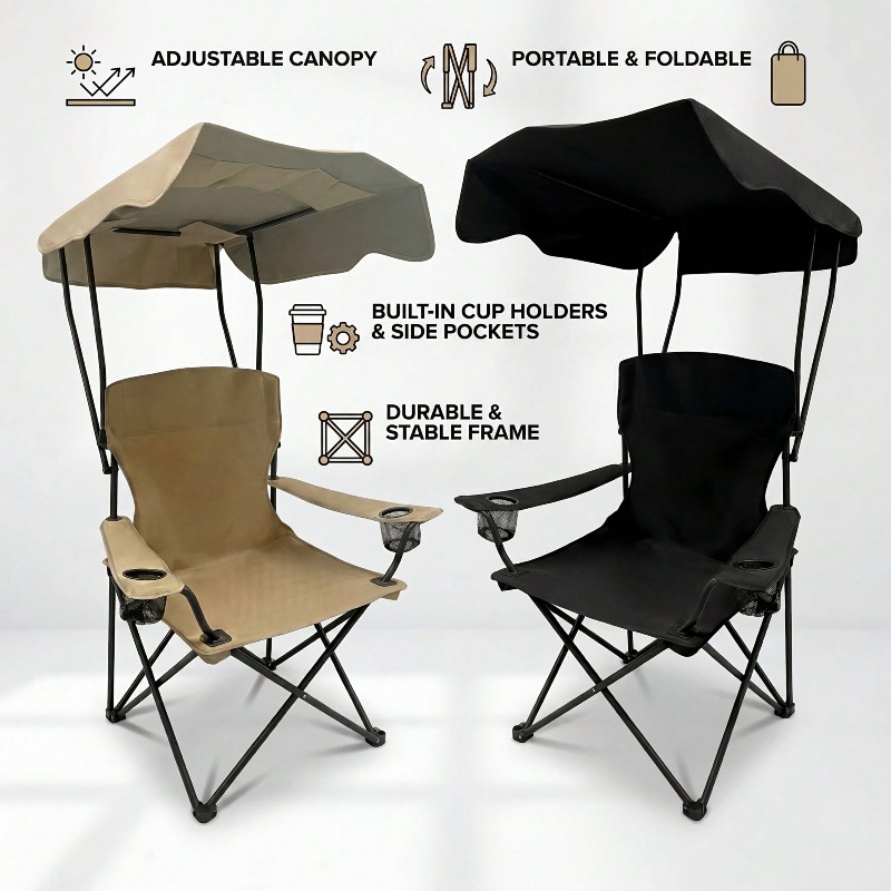Outdoor Camping Chair With Awn - Fishing Equipment Holder recension och pris