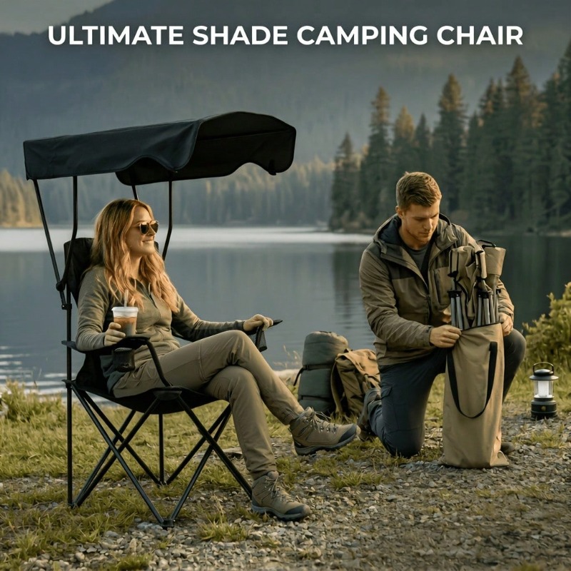 Outdoor Camping Chair With Awn - Fishing Equipment Holder recension och pris